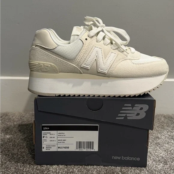 New Balance Women's Platform Sneaker in White and Light Gray - Picture 1 of 5